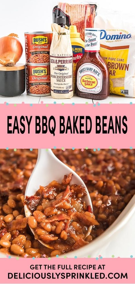 The BEST BBQ Baked Beans Baked Beans Hamburger Recipe, Bush’s Baked Beans Recipes, Bush's Baked Beans Recipe, Bush’s Beans Recipe, Crockpot Bbq Baked Beans, Baked Bbq Beans, Food To Take To Cookout, Bbq Baked Beans With Pulled Pork, Best Bbq Baked Beans