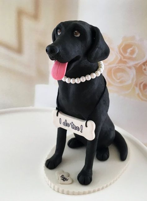 Black Lab Cake Topper Black Labrador ... Black Lab Cake, Fondant Labrador, Black Lab Wedding, Labrador Cake, Lab Cake, Fondant Dog, Dog Cake Topper Wedding, Dog Cake Topper, Dog Birthday Cake