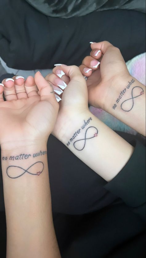 Cute Tattoos Ideas For Females, Passing Date Tattoos, Bff Tattoos Matching For 3, Friendship Hand Tattoos, Cute Meaning Full Tattoos, Matching Tattoos For Favorite Cousins, Tattoo Ideas Ways, Tattoo Ideas For Mother And 2 Daughters, Seldom Tattoo