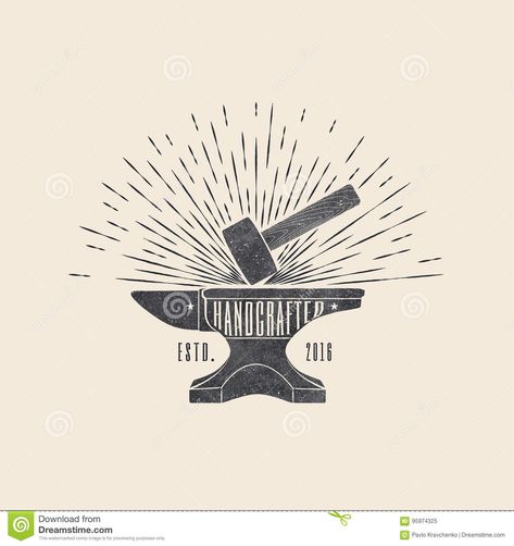 Hammer And Anvil Tattoo, Anvil Logo Design, Iron Illustration, Hammer Illustration, Anvil Logo, Hammer Tattoo, Tattoo Concepts, Corporate Logo Design, Engraving Illustration