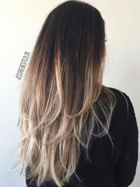 Black To Ash Blonde Ombre Hair #blackombrehair Asian Fine Hair Styles, Partial Balayage, Brown Ombre Hair Color, Hair Caramel, Dark Ombre Hair, Black Hair Ombre, Ash Blonde Ombre, Blonde Ombré, Brown Ombre Hair