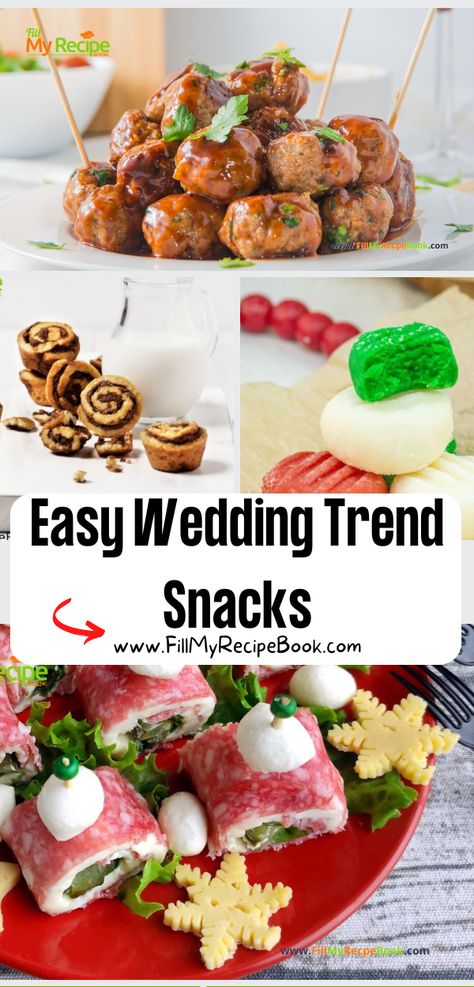 Make these Easy Wedding Trend Snacks recipe ideas. Finger food for the bridal table and guests table or party, savory and sweet appetizers. Easy Wedding Appetizers Finger Foods, Wedding Day Snacks For Bridal Party Food, Easy Wedding Food, Sandwiches For Parties, Pickle Bar, Wedding Reception Appetizers, Bridal Party Foods, Brunch Finger Foods, Sweet Appetizers