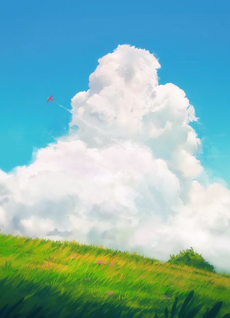 Robh Ruppel, Grass Drawing, Grass Painting, Cloud Illustration, Ghibli Artwork, Landscape Concept, Cloud Art, Grass Field, Cloud Drawing