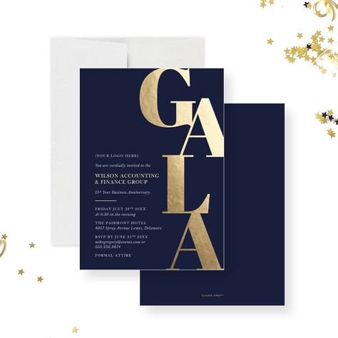 Network with top professionals and celebrate success with this sophisticated business invitation. Join us for an evening filled with inspiration, innovation, and the pursuit of change. This invitation is designed specifically for business gala events, featuring a refined navy blue background and elegant golden typography, setting the perfect tone for your corporate gathering. Personalize every aspect of this invitation, from the main title and company name to the exact date, time, venue address, Luxury Party Invitation, Business Invitation Card Design, Gala Invitation Design, Golden Typography, Honey Images, Gala Invitation, Celebrate Success, Event Graphics, Business Invitation