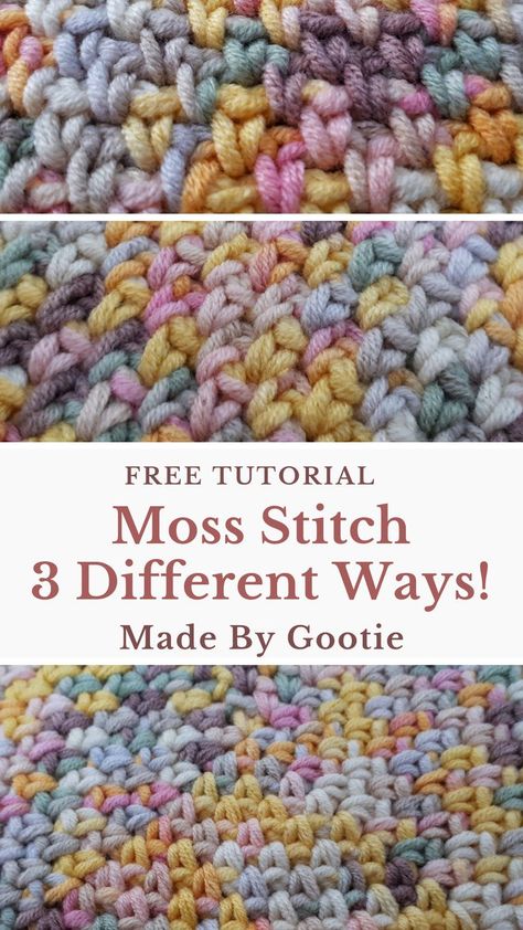 Crochet Granite Stitch, Crochet Linen Stitch Tutorial, Crochet Linen Stitch C2c, How To Moss Stitch Crochet, Crochet Moss Stitch Variations, Simple Stitch Crochet Blanket, Linen Stitch Crochet Granny Square, Moss Stitch Crochet In The Round, Crochet Moss Stitch Rectangle Blanket