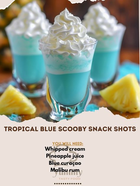 Blue Coconut Cocktail, Scooby Snack Shot, Blue Shots, Malibu Rum, Lagoona Blue, Blue Curacao, Tropical Blue, Christmas Drinks, Pineapple Juice