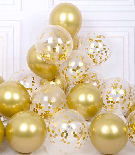 AULE Party Balloons Pack of 42 - Metallic Gold Balloons & Gold Confetti Balloons and 64ft Ribbons - 12 Inch Balloons Decorations Set Glitter Balloons, Gold Confetti Balloons, Rose Gold Confetti, Silver Balloon, Purple Balloons, Metallic Balloons, Rose Gold Balloons, Confetti Dots, Big Balloons