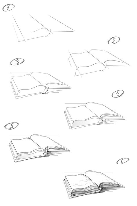 Step By Step Drawing Objects, Book Drawing Reference Open, Sketching How To Step By Step, Drawing An Open Book, How To Draw Objects Step By Step, Drawing Of A Book Open, Sketch For Beginners Step By Step, Open Book Drawing Reference, Drawing Beginners Step By Step