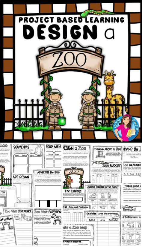 Project Based Learning: Design a Zoo. Let you students research, plan, design, problem solve, and create their very own Zoo!   This project gives students the opportunity to be creative while developing their skills in mathematics, collaborative group work, technology, planning, critical thinking, and more! Elementary Project Based Learning, Design A Zoo Project, Project Based Learning 3rd Grade, Project Based Learning Elementary, Zoo Education, Elementary Librarian, Pbl Projects, Research Plan, Zoo Activities