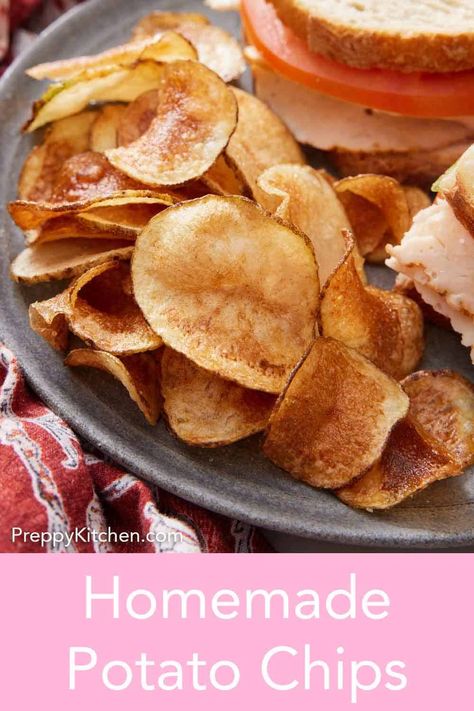 Making homemade potato chips is so much easier than you think! All you need are potatoes, oil, and salt for crispy, golden-brown chips. Healthy Potato Chips, Bag Of Potatoes, Air Fryer Potato Chips, Homemade Potato Chips, Chip Recipes, Fried Potato Chips, Baked Potato Chips, Healthy Potato, Potato Chip Recipes