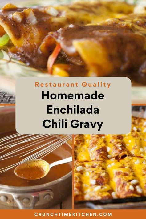 This recipe lets you in on the secret to restaurant quality enchiladas! I keep it simple and yummy with peppers and gooey cheese and a delicious homemade chili gravy sauce! crunchtimekitchen.com #enchiladas #homemade #texmex #sauce Enchilada Gravy Recipe, Chili Gravy Recipe, Chili Gravy, Mexican Sauce, Recipes With Enchilada Sauce, Homemade Enchilada Sauce, Homemade Enchiladas, Cheese Enchiladas, Red Enchilada Sauce