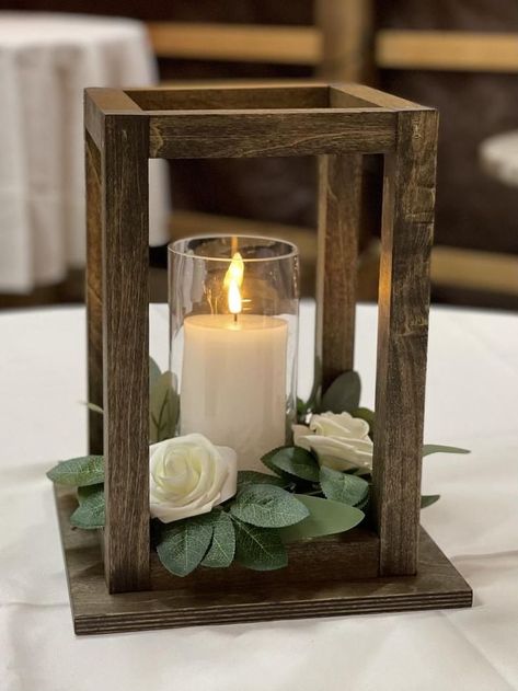 Wood Lantern Centerpiece, Lantern Centerpiece, Lantern Centerpiece Wedding, Wooden Lantern, Lantern Centerpieces, Wood Lantern, Hemma Diy, Wedding Lanterns, Wooden Lanterns