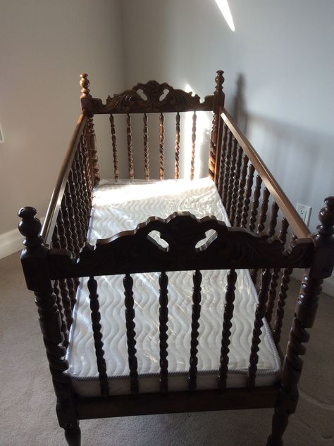 Dark Victorian Nursery, Gothic Nursery Ideas Victorian, Dark Vintage Nursery, Alternative Nursery Ideas, Victorian Baby Nursery, Whimsigoth Nursery, Witchy Baby Nursery, Cute Cribs, Victorian Crib