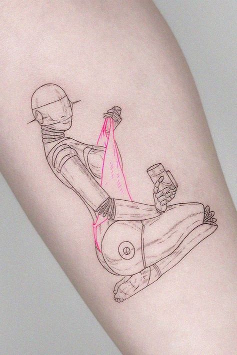 Collect inspiration or find a tattoo artist for your next tattoo on Tattoodo! #robot #cyborg #AI #robottattoo #minimalism #minimalistictattoo #illustrative #illustrativetattoo #simpletattoo #dineline #finelinetattoo #pinuptattoo #tattooideas #tattooinspiration #tattoosformen #tattoosforwomen Find Line Tattoo, Robot Tattoo Design, Intelligence Tattoo, Scifi Tattoo, Robot Tattoos, Chrome Tattoo, Cyberciligism Tattoo, Babe Tattoo, Reason Tattoo