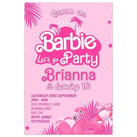 Personalised Barbie Birthday Party Invitations, Pink Barbie Invites, Any Age | PACK OF 10 WITH ENVELOPES : Amazon.co.uk: Handmade Products Barbie Invitations Birthday, Barbie Invites, Barbie Birthday Party Invitations, Party Invitations Pink, Barbie Invitation, Barbie Birthday Invitations, Barbie Invitations, Barbie Things, Invitations Pink