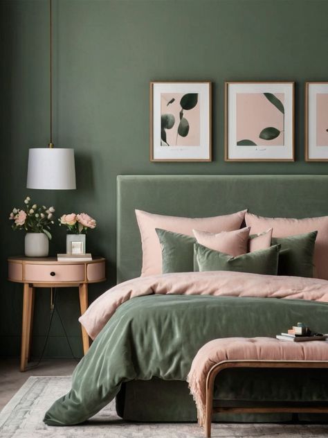 Budget-Friendly Sage Green and Blush Bedroom Ideas: You’ll Love - Homezillo Dark Green Blush Pink Bedroom, Blush Pink Sage Green Bedroom, Sage Green And Lavender Bedroom Ideas, Sage And Coral Bedroom, Blush Pink Room Decor, Sage Green And Pink Room, Blush Pink And Green Bedroom, Girls Green Bedroom Ideas, Sage And Pink Bedroom