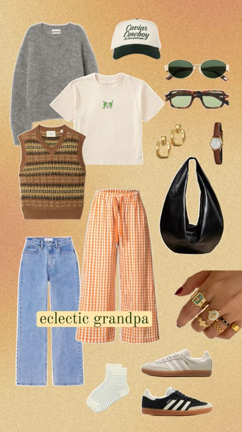 Eclectic grandpa eclectic grandma outfit inspo outfit fashion ideas chic style adidas sambas Eclectic Grandma, Grandma Outfit, Grandpa Fashion, Grandpa Outfit, Eclectic Fashion Style, Eclectic Outfits, Colorful Wardrobe, Adidas Sambas, Grandma Fashion