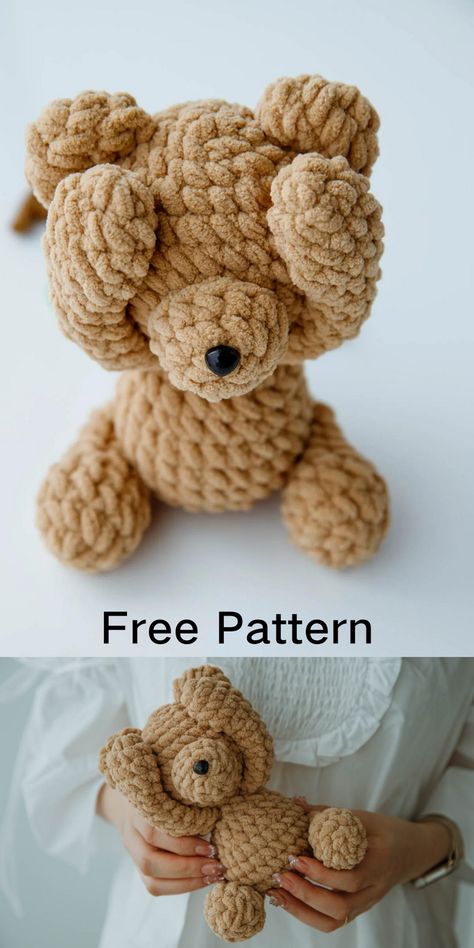 Bernat Amigurumi Free Pattern, Crochet Animals Video Tutorials, Stuffed Animal Crochet Tutorial, Chunky Plush Crochet Pattern, Cuddly Crochet Animals, Crochet Teddy Bear Chunky Yarn Free Pattern, Small Teddy Bear Crochet Pattern Free, Chunky Yarn Crochet Amigurumi, Free Teddy Bear Crochet Pattern