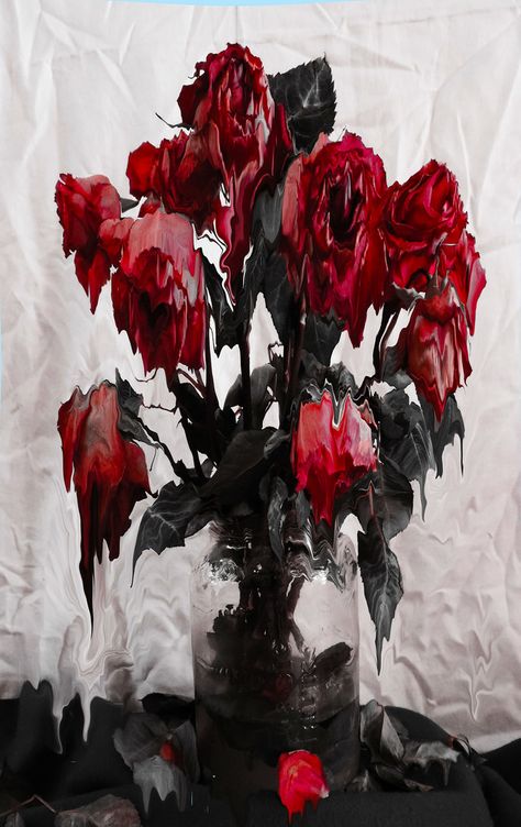 Melting roses Melting Flowers Art, Melting Flowers Drawing, Blood Roses Aesthetic, Dead Roses Aesthetic, Flower Gore, How To Draw A Rose, Melting Aesthetic, Melting Painting, Melt Aesthetic