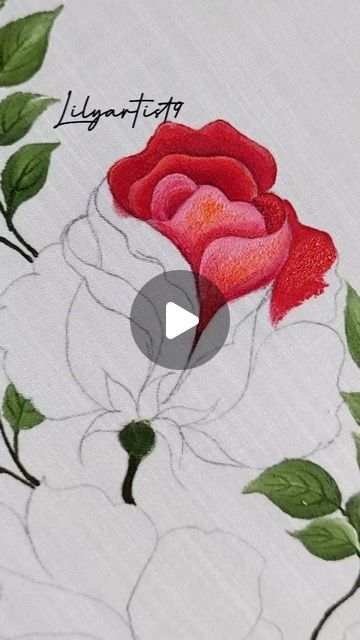 Rose Flower Fabric Painting, Rose Fabric Painting, Cloth Painting, Shade Roses, Fabric Painting Techniques, Fabric Painting On Clothes, How To Shade, Hand Painted Roses, White Suit