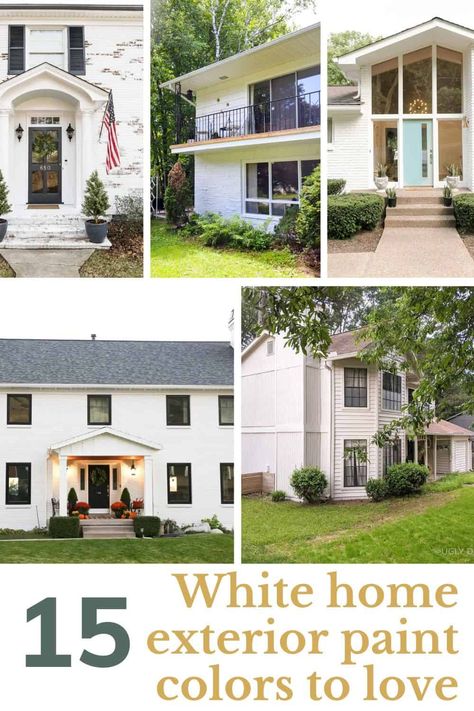 Painting the exterior of your home white isn't boring, it's classic. See these 15 white painted houses and be inspired to choose the perfect white paint color for your home's exterior! White House Exterior Paint Colors, Best Exterior White Paint Colors, Outdoor House Paint Colors, White Paint House, Outdoor House Paint, Perfect White Paint, White Exterior Paint Colors, White Paint Color, White Exterior Paint