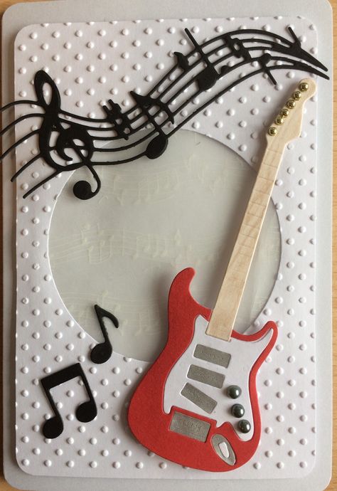 Music Themed Cards Diy, Guitar Cards Handmade, Valentine Cards For Boyfriend, Guitar Cards, Embossed Cards Handmade, Music Greeting Cards, Music Card, Musical Cards, Watercolor Birthday Cards