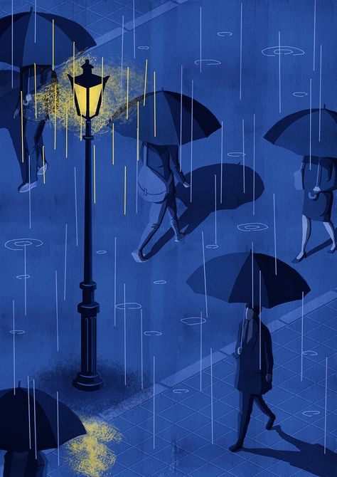 فنسنت فان جوخ, Rain Illustration, Arte Jazz, Rainy Wallpaper, Wallpaper Seni, ポップアート ポスター, Night Illustration, Rain Art, Walking In The Rain