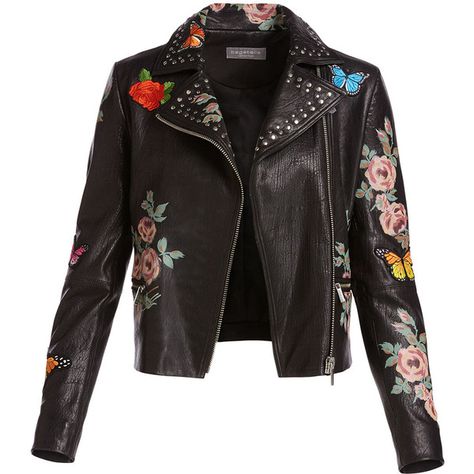 Neiman Marcus Painted Floral Leather Jacket w/ Embroidered Patches (1.815 BRL) ❤ liked on Polyvore featuring outerwear, jackets, coats & jackets, coats, leather moto jacket, cropped jacket, slim fit leather jacket, patch jacket and leather motorcycle jacket Floral Leather Jacket, Embroidered Leather Jacket, Cl Fashion, Cropped Biker Jacket, Cropped Moto Jacket, Studded Leather Jacket, Cropped Leather Jacket, Embroidered Leather, Real Leather Jacket