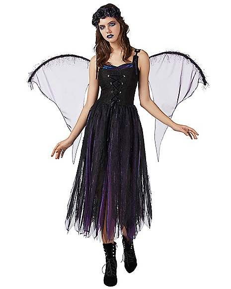 Midnight Fairy Costume, Diy Dark Fairy Costume, Dead Fairy Costume, Dark Fairy Costume Diy, Dark Fairy Halloween Costumes, Evil Fairy Costume, Gothic Fairy Costume, Dark Flower Crown, Dark Fey