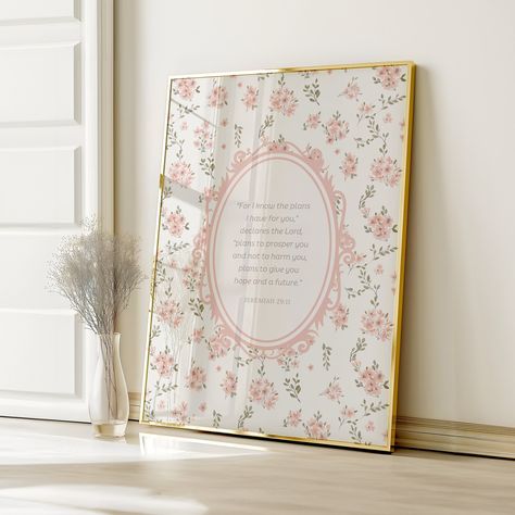 Pink Floral Christian Wall Art | CottageCore Bible Verse Prints | Nursery Decor Pink Scripture Poster This is a Printable DIGITAL DOWNLOAD Art file, NOT A PHYSICAL ITEM.  Type my coupon code SCRIPTFUL25 at checkout for 25% off when you buy 3 or more items - Please download on a computer desktop NOT Mobile or Tablet. Click this link for Help on how to access your digital art files after your purchase, on Etsy https://help.etsy.com/hc/en-us/articles/115013328108-How-to-Download-a-Digital-Item?segm Nursery Bible Verse Wall Art, Pink Room Wall Decor, Pink Scripture, Girly Bible, Pink Nursery Wall Decor, Pink Nursery Wall, Cottagecore Nursery, Scripture Artwork, Christian Nursery Decor