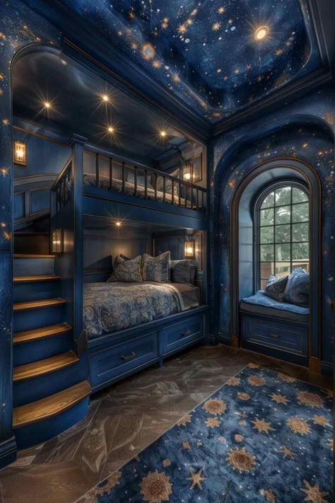 40 Unique Bunk Room Ideas for Ultimate Relaxation Unique Fun House Ideas, Super Cool Bedrooms, Unique Bunk Bed Ideas, Cute Room Makeover Ideas, Bunk Beds Aesthetic, Room With Big Bed, Star Room Aesthetic, Hidden Room Ideas, Fun Bunk Beds