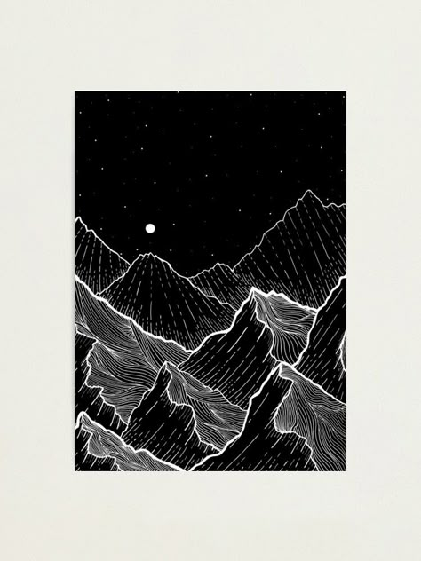 "Sea Mountains" Photographic Print by steveswade | Redbubble Scratchboard Art, Relief Art, Black Paper Drawing, Mountain Illustration, Mountain Art Print, Scratch Art, Lino Cut, Paper Designs, Arte Inspo