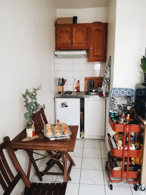 My tiny Paris apartment and tips for surviving life in a small space – That Supersonic Youth Apartment Tiny Kitchen, French Tiny Apartment, Small Kitchen Ideas Modern Simple Apartment, Tiny French Apartment, Cute Tiny Apartment, Ikea Tiny Kitchen, Studio Kitchen Ideas Small, Small Living Space Ideas, Tiny Apartment Living Room