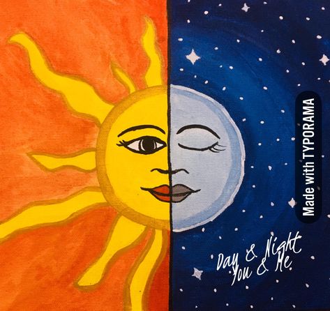 Day Vs Night Painting, Color Contrast Drawing, Night Vs Day Art, Day And Night Drawing Easy, Day And Night Painting Easy, Night And Day Painting, Contrast Art, Scene Drawing, Easy Canvas