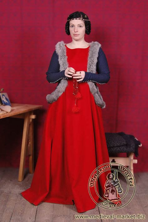 Sideless surcoat Medieval Female Clothing, 13th Century Dress, Market Medieval, Sideless Surcoat, Medieval Female, 14th Century Clothing, Medieval Dress Pattern, 15th Century Clothing, Medieval Dresses