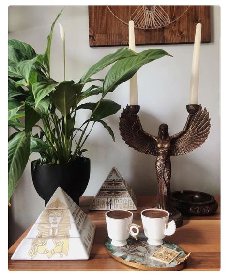 Ancient Egyptian Clothing, Egyptian Aesthetic, Egyptian Home Decor, Large Candle Holder, Ancient Egyptian Goddess, Open Wings, Columbine Flower, Witches Altar, Large Candle