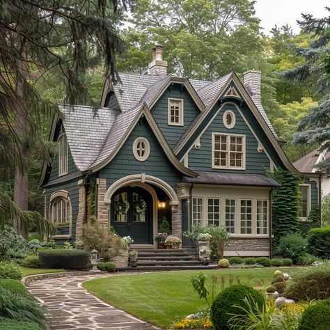 Different House Colors Exterior, Cool House Colors Exterior, Vermont Style Home, Outdoor House Painting Ideas Home Exteriors, Paint Colors For Home Exterior Ideas Small Houses, Different Types Of Homes Style, Reby Hardy House, Dream House Cozy Exterior, Small Cottage Style Homes Exterior