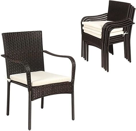 Tangkula 4 Pieces Patio Rattan Dining Chairs, Outdoor Stackable Wicker Chairs with Comfortable Cushions and Armrests, All Weather Outdoor Dining Chair Set for Poolside, Garden and BackyardMobili Fiver, Coat Stand, Emma Ashwood Black, Laminate-Finished, Made in Italy Poolside Garden, Comfortable Outdoor Furniture, Bistro Chairs Outdoor, Outdoor Wicker Chairs, Rattan Chairs, Chairs Outdoor, Wicker Dining Chairs, Rattan Dining, Rattan Dining Chairs