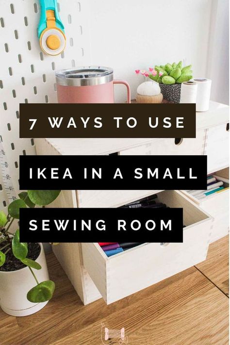 Ikea Hack Sewing Room, Corner Sewing Space, Organize Sewing Room Small Spaces, Apartment Sewing Space, Closet Sewing Space Diy, Best Sewing Room Layouts, Sewing Spaces Small, Sewing Table Hack, Sewing Room Small Space Ideas