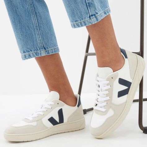 Veja V-10 B-Mesh Sneaker In White/Nautico Sizes 38eu/7us, 39eu/8us New In Box Opt For Veja's White Suede V-10 Sneakers To Finish Your Look With A Contemporary Slant, Fitted With Breathable Mesh Panels Produced From Recycled Plastic Bottles. Color: White Composition: Suede. Place Of Origin: Brazil Lace-Up Fastening Canvas Lining Rubber Sole Shoes Veja, Veja V 10, Veja Shoes, Veja Sneakers, Mesh Panel, Recycle Plastic Bottles, Recycled Plastic, Plastic Bottles, Womens Shoes Sneakers