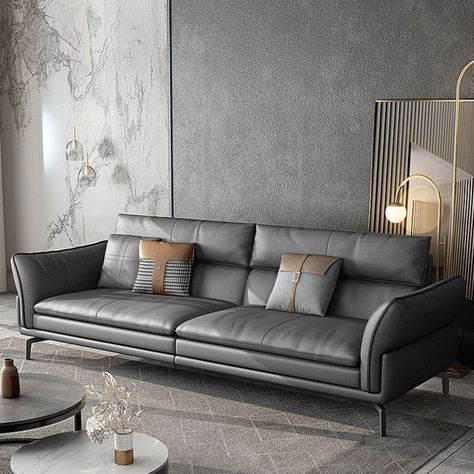 Modern Grey Leather Sofa, Grey Leather Couch, Gray Leather Sofa, House Upgrades, Grey Leather Sofa, New House Living Room, Premium Sofa, Leather Couch, Home Upgrades