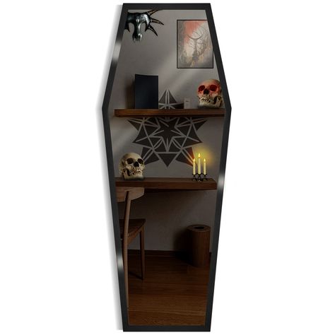 Goth Mirror, Emo Room Decor, Coffin Mirror, Full Length Mirror In Bedroom, Emo Room, Coffin Decor, Macabre Decor, Gothic Mirror, Dream House Living Room