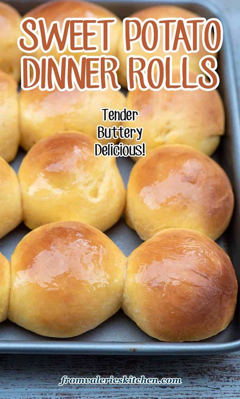 Sweet Potato Dinner Rolls, Sweet Potato Yeast Rolls, Potato Dinner Rolls Recipe, Sweet Potato Rolls Recipe, Potato Dinner Rolls, Sweet Potato Rolls, Sweet Potato Dinner, Homemade Flour, Mini Loaves