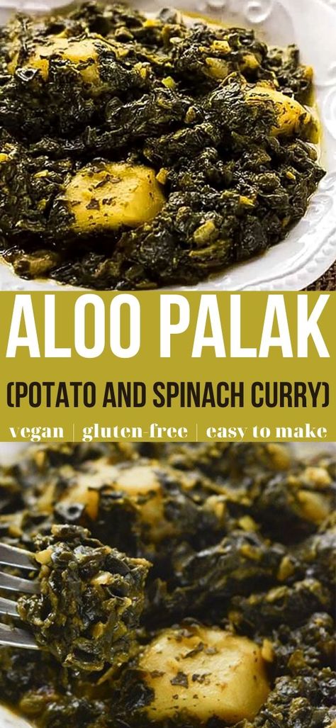 Potatoes Indian Recipes, Vegetarian Recipes Spinach, Spinach Aloo Recipe, Vegan Saag Aloo, Indian Food Recipes Spinach, Indian Food Potatoes, Vegan Potato Curry Recipes, Spinach Baked Potato, Spinach Cooked Recipes