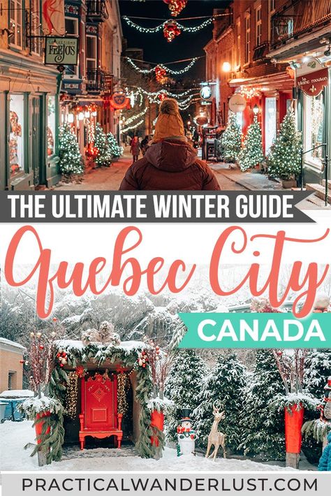 The ultimate guide to Quebec City things to do in the winter, from maple syrup taffy to snowboarding to toboggan rides to Christmas Markets to thermal spas! Here's everything you need to know to plan your Quebec City winter trip. #wintertravel #canada Christmas Quebec City, Quebec Canada Winter, Quebec City At Christmas, Quebec At Christmas, Christmas In Quebec, Canada At Christmas, Winter In Quebec City, Quebec City In Winter, Montreal Canada Christmas