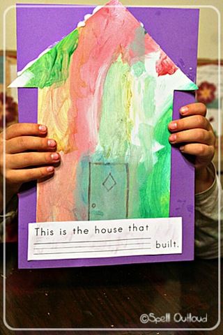 This is the house that Jack built. You could even do this with shape dicuts so they actually have to build it! My Neighborhood Activities Preschool, Preschool Construction Art, Building Study Preschool Creative Curriculum, Build A House Crafts For Kids, Building Crafts For Preschool, Construction Art Preschool, Preschool Building Theme, Preschool Building, Preschool Family Theme