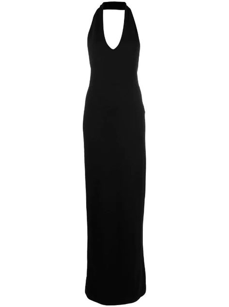 Saint Laurent Long Dress, Saint Laurent Black Dress, Ysl Black Dress, Black Halterneck Dress, Saint Laurent Gown, Black Dress Open Back, Black Open Back Dress, Open Back Black Dress, Open Back Gown