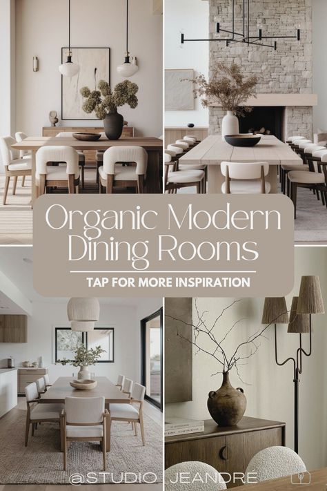 Discover the beauty of an organic modern dining room with our latest blog post. Explore earthy dining room designs, the elegance of a Japandi dining table, and tips for creating a stunning organic modern home. From minimalist dining room ideas to modern boho accents and transitional elements, find inspiration for your dining table decor and enhance your modern organic living room today! Dining Room Decor White Walls, Round Natural Dining Table, Dining Room Design Minimalist Modern, Natural Organic Dining Room, Luxe Dining Room Decor, Grey Dining Chairs Wood Table, Dining Room Design Organic Modern, Organic Modern Dining Room Chandelier, Organic Dining Room Decor