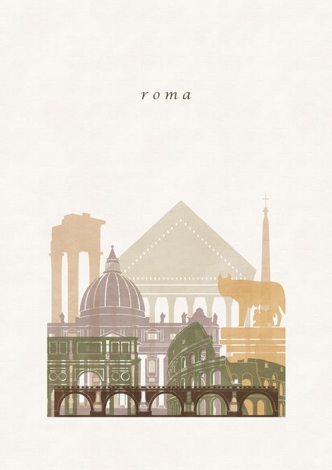 Wanderlust Poster, Living Room Cottage, Minimalist Office Decor, Rome Skyline, Rome Poster, Rome Map, Rome Print, Travel Inspired Decor, Italian Posters