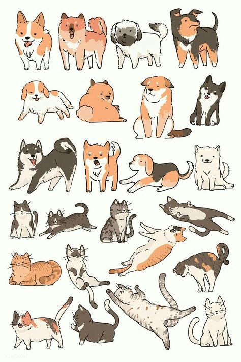 Dogs Doodle, Dog Doodles, Doodle Vector, 강아지 그림, Japon Illustration, Animal Sketches, Cat And Dog, Dog Drawing, Drawing Tutorials